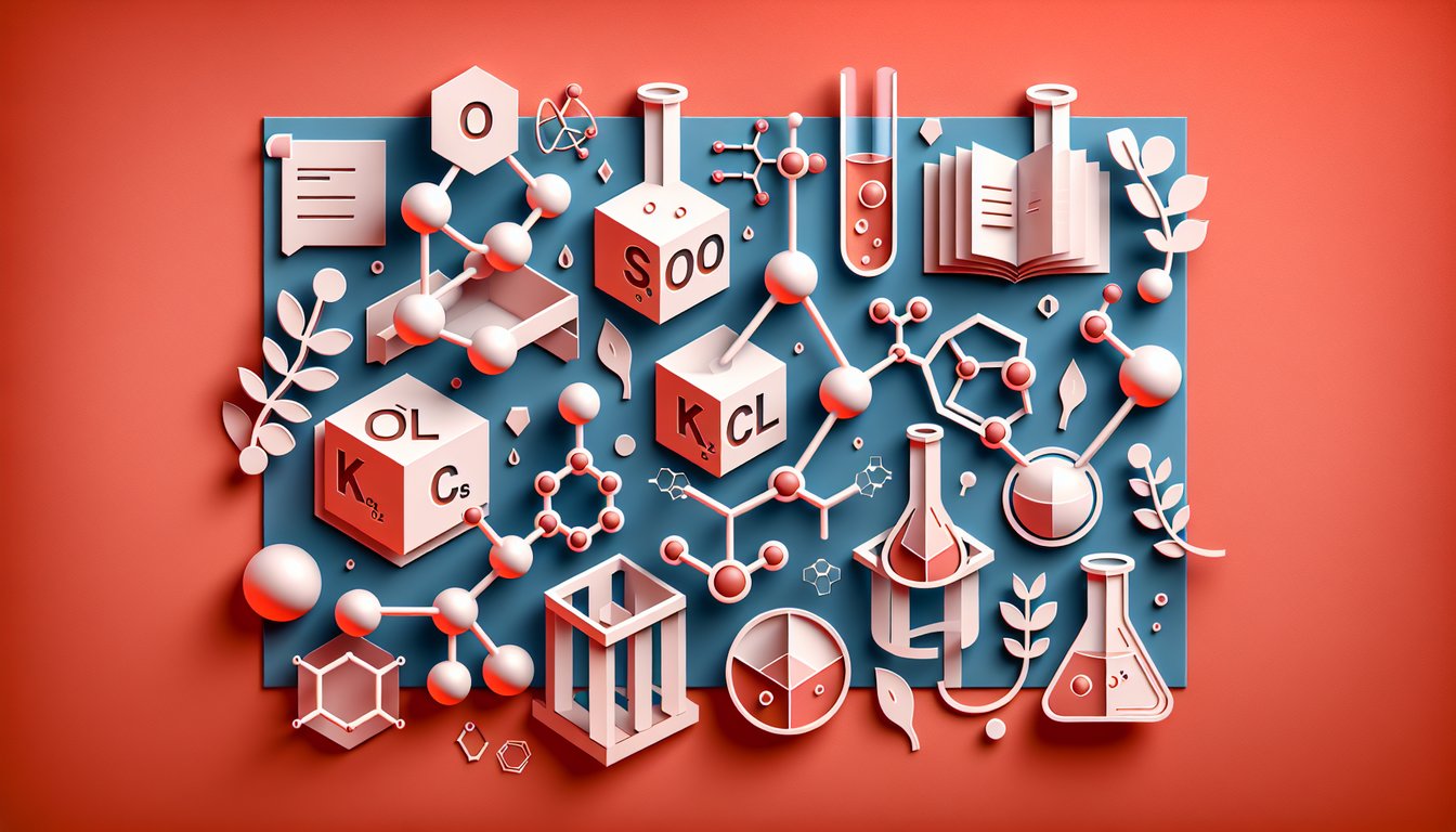 paper art illustration quiz banner coral background showcasing ionic vs covalent bonds CaO SO2 and KCl