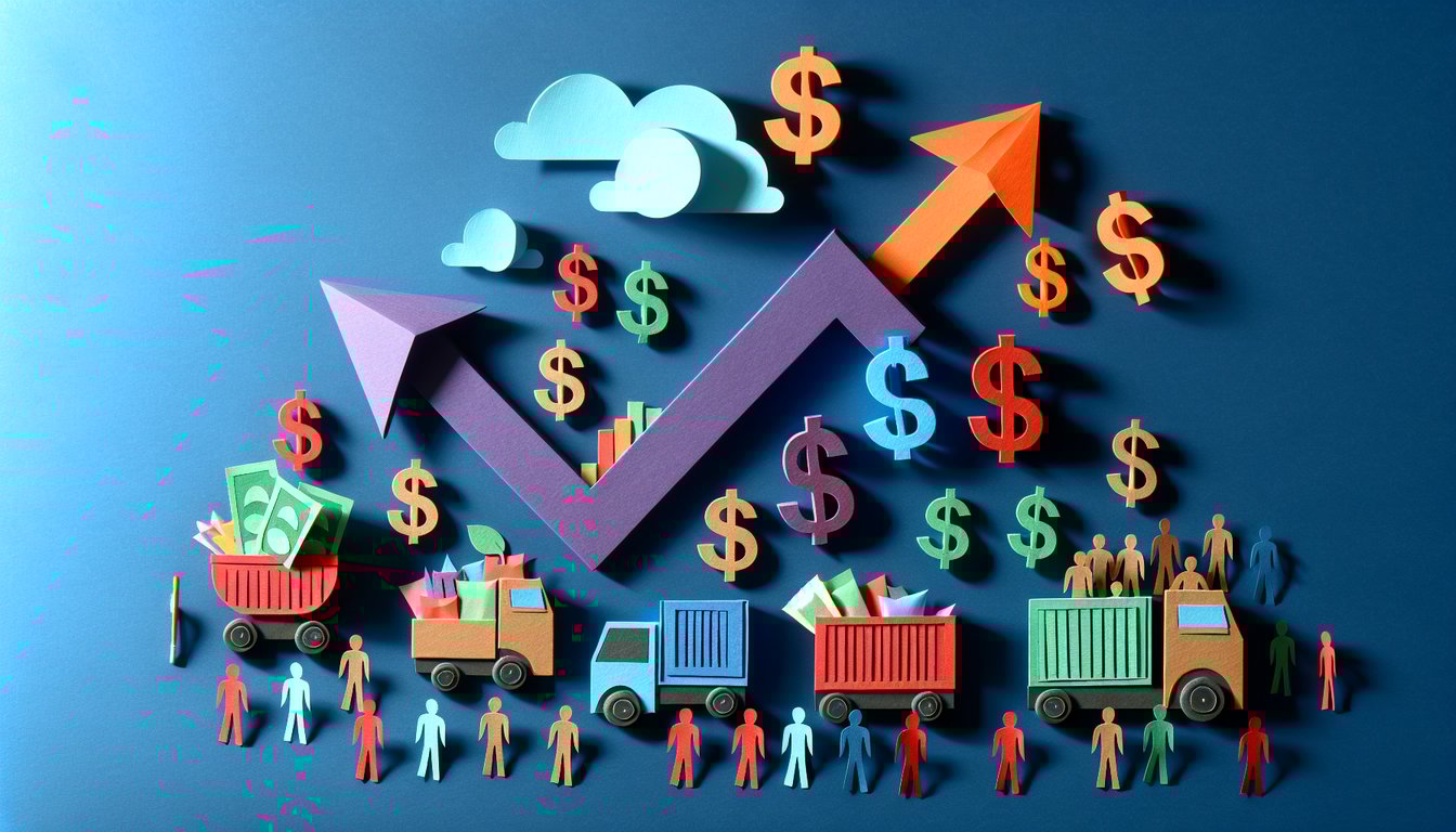Colorful paper art promoting Aggregate Demand Decoded, a trivia quiz for AP Economics students.