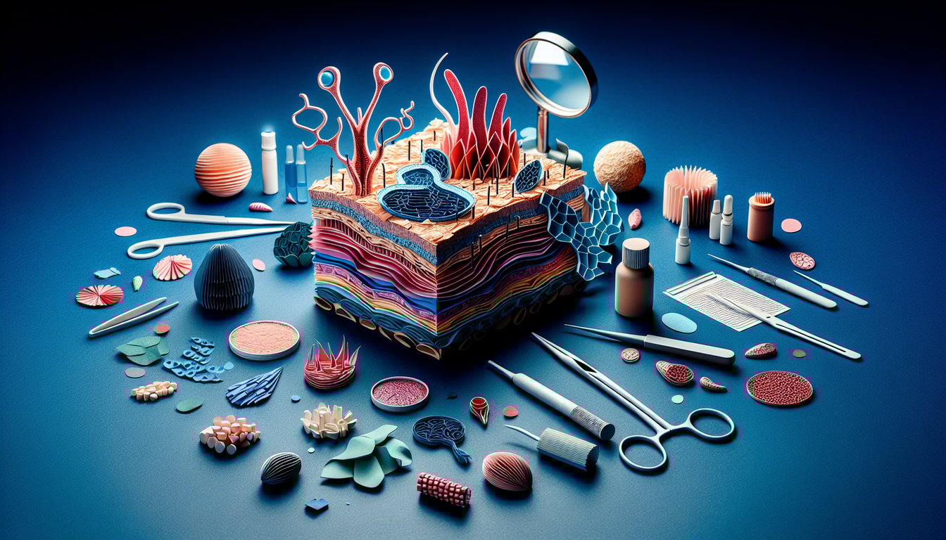 Colorful paper art promoting Skin Deep Histology trivia quiz for advanced biology students.