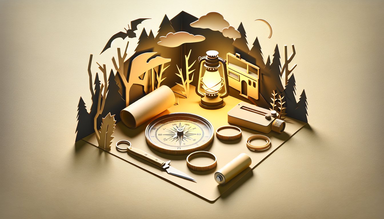 Silent Hill quiz paper art showing foggy town silhouette, twisted trees, lone figure on golden yellow background.