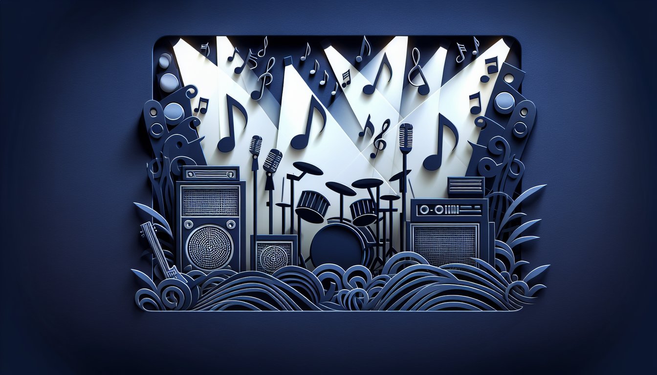 Paper art illustration for Sing trivia quiz on dark blue background