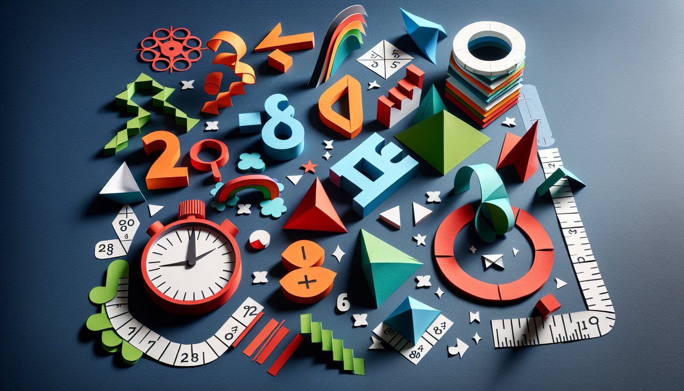Colorful paper art promoting the Keystone Algebra Challenge trivia quiz