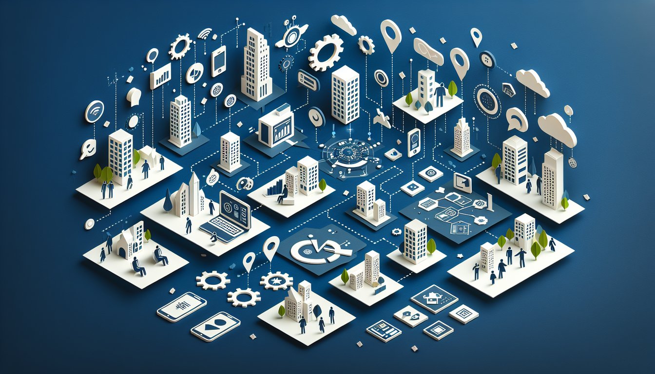 3D voxel art representing Urban Informatics I course content, emphasizing city planning and data analysis.