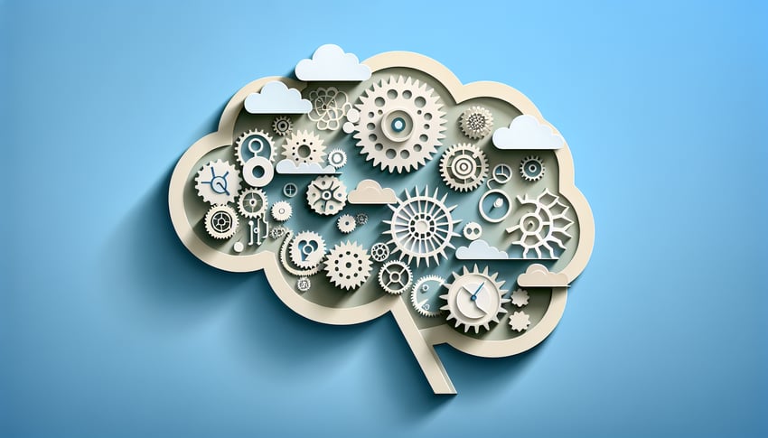 Paper art illustration for psychoanalyze quiz revealing personality traits on sky blue background