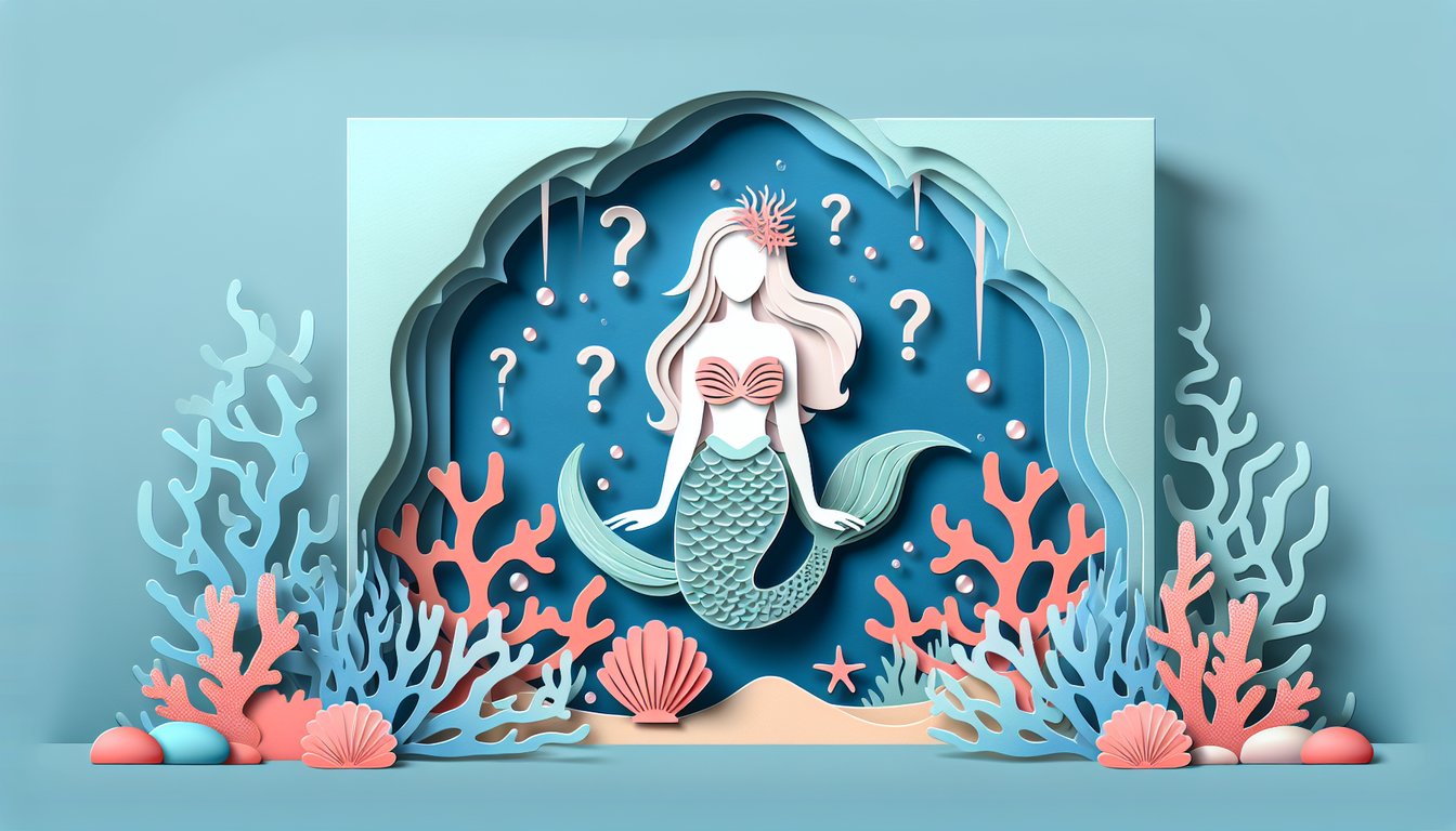 Paper art illustration for Siren or Mermaid personality quiz on a coral background
