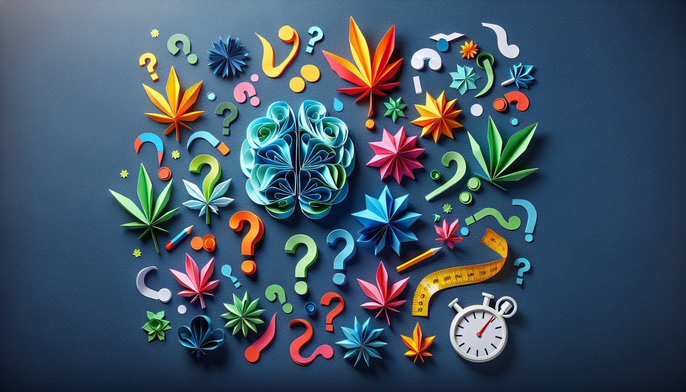 Colorful paper art depicting elements related to a Cannabis Effects Knowledge Test.