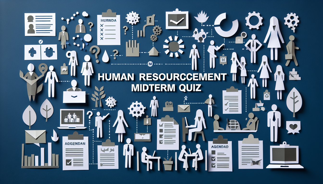 Colorful paper art depicting a Human Resources Management Midterm Quiz theme.
