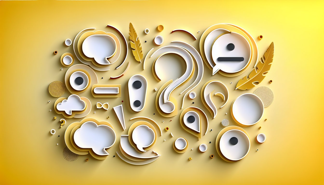 paper art open book with punctuation marks on golden yellow background promoting practice quotations quiz