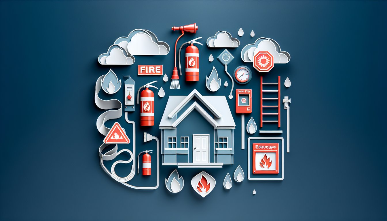 Paper art illustrating a fire safety quiz on a dark blue background