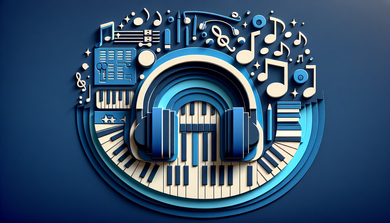 paper art piano keys and notes on dark blue background free scored quiz on Ariana Grande s Piano lyrics