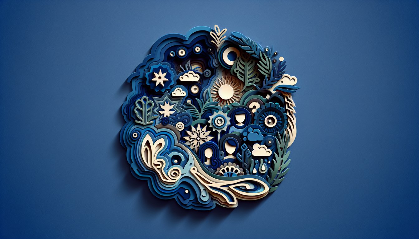 Paper art illustration for Bendy personality quiz, showing paper cut character and bold lettering on dark blue background