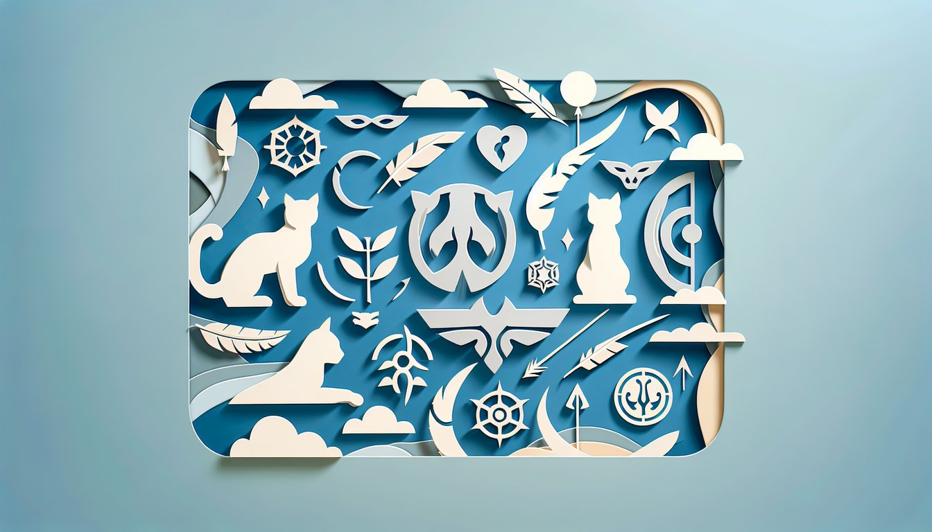 Paper art illustration for warrior cat name quiz on a sky blue background