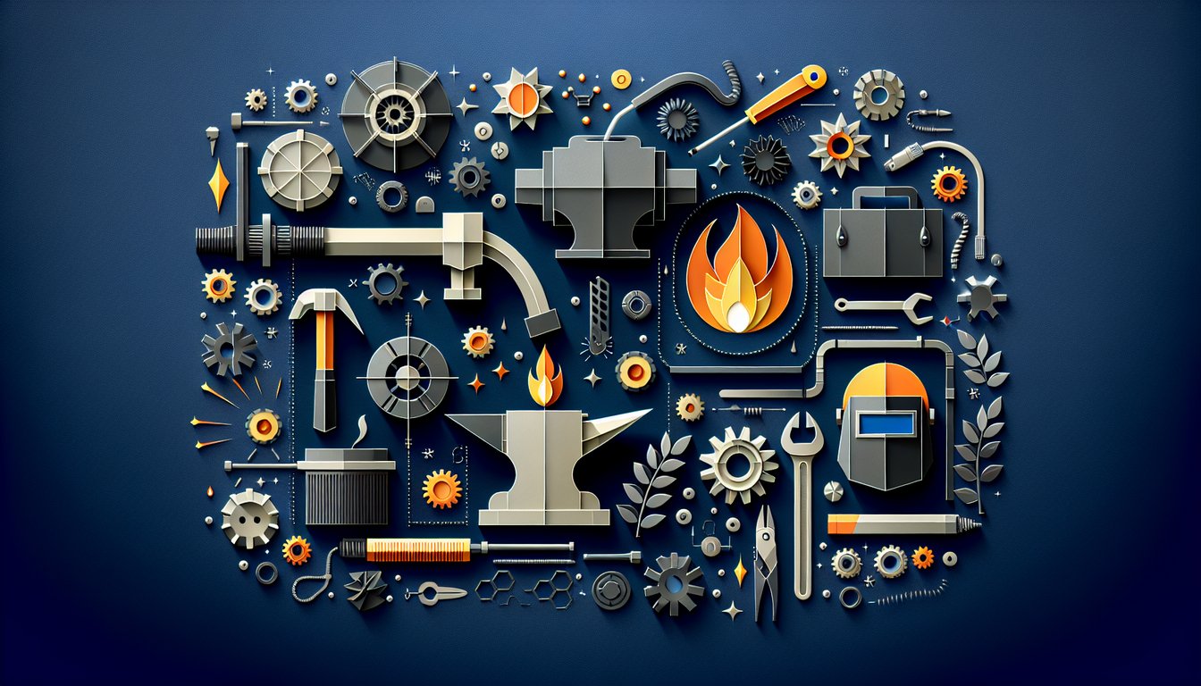 Colorful paper art depicting elements of metallurgy and welding for a knowledge test