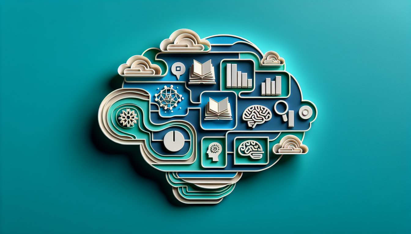 Paper art illustration for semantic roles quiz on teal background with layered paper shapes and text bubbles