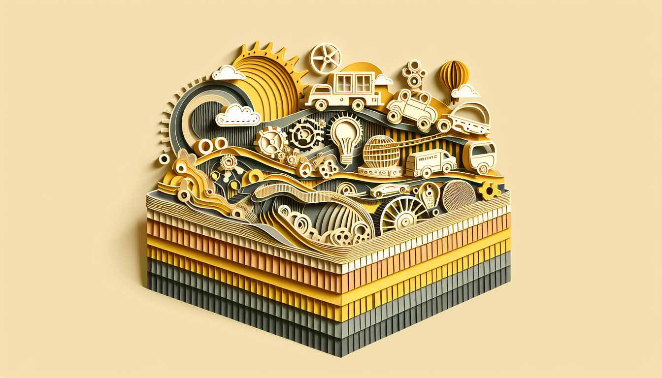 Paper art collage features quiz on root words mot mob mov grad and gress against golden yellow background