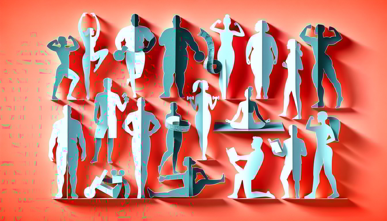 Paper cut art of layered slim body shapes on coral background for am i skinny quiz