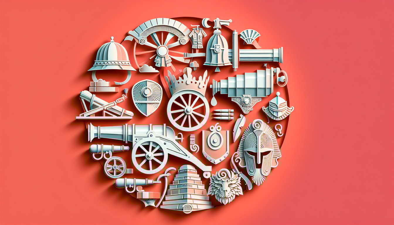 Paper art illustration for The War Works Hard quiz and answer key, coral background, war history trivia