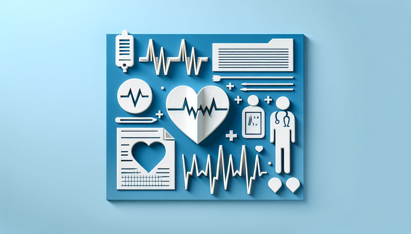 Paper art of 12 lead EKG quiz showing electrode placement heart icon and feedback marks on sky blue background