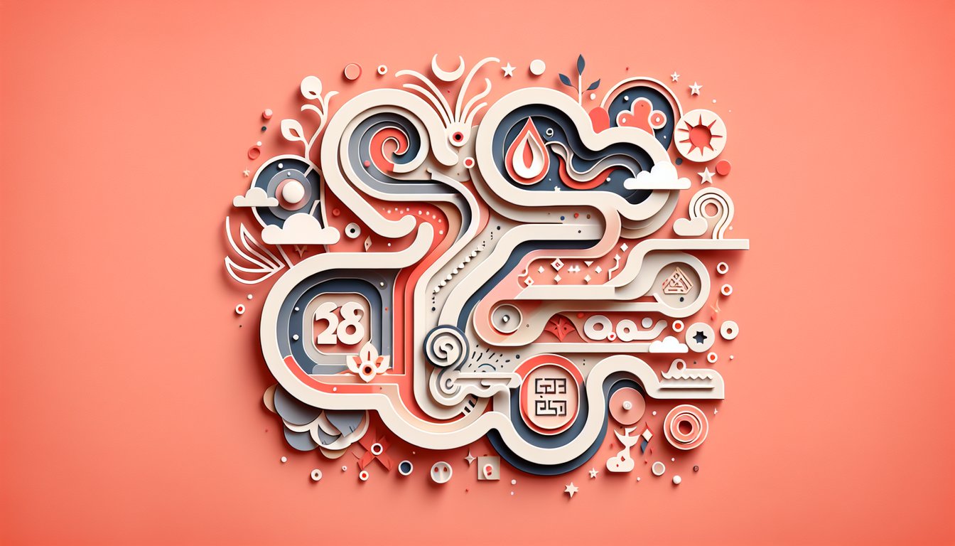 Paper art illustration for number personality test on a coral background