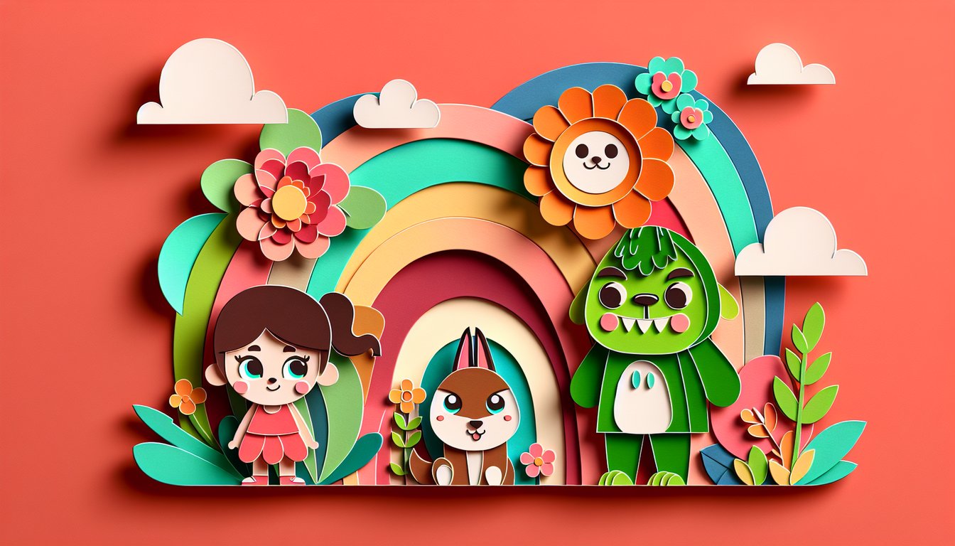 Paper art illustration on coral background of grumpy Grinch, sweet Cindy Lou Who and loyal Max for free personality quiz
