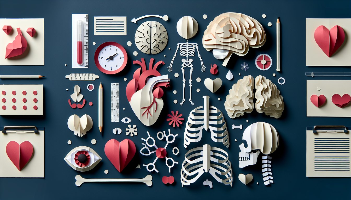 Paper art illustrating a Human Anatomy Challenge quiz for high school students.