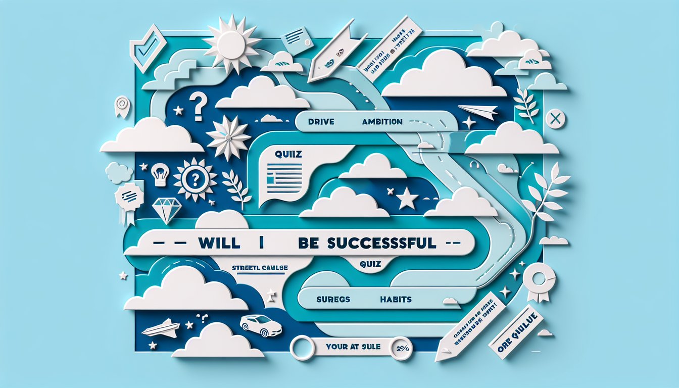 Paper art illustration for success prediction quiz on sky blue background