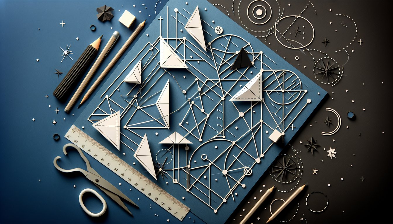 Paper art representing a trivia quiz on parallel, perpendicular, or neither line relationships