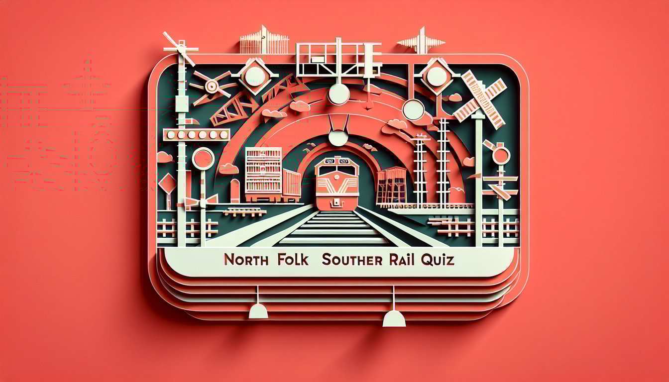 Paper art Norfolk Southern rail signal on coral background with quiz title to test NS signal skills