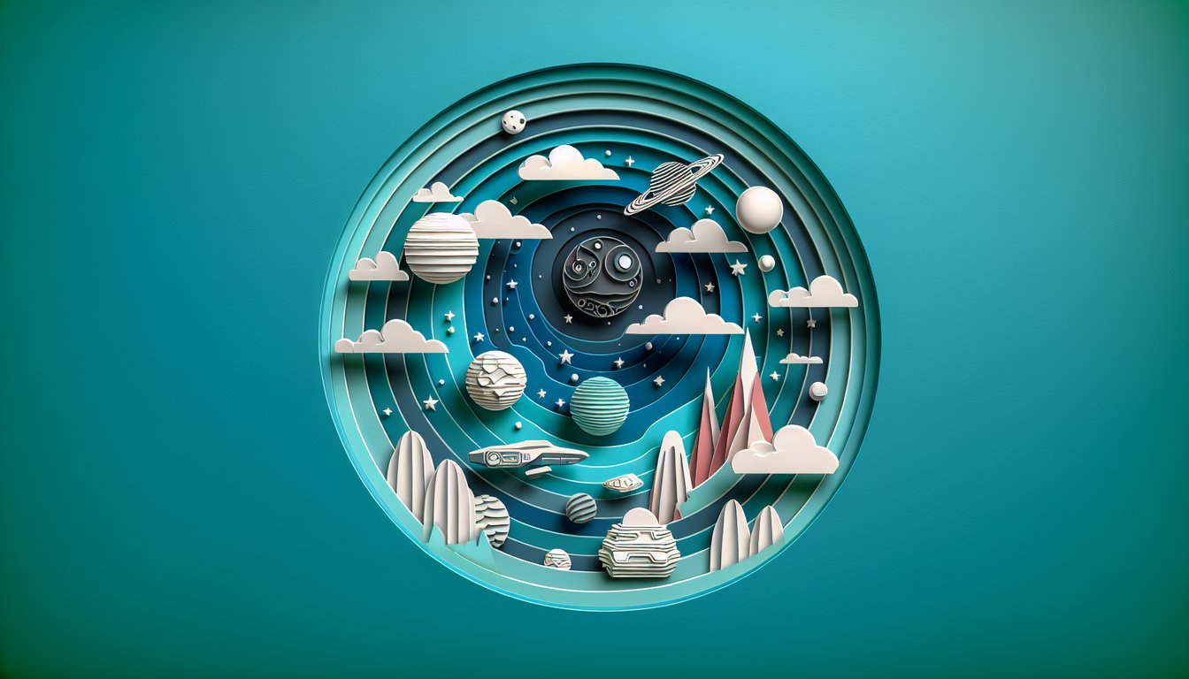 Paper art style illustration of Star Wars Episode IV icons and quiz title on teal background