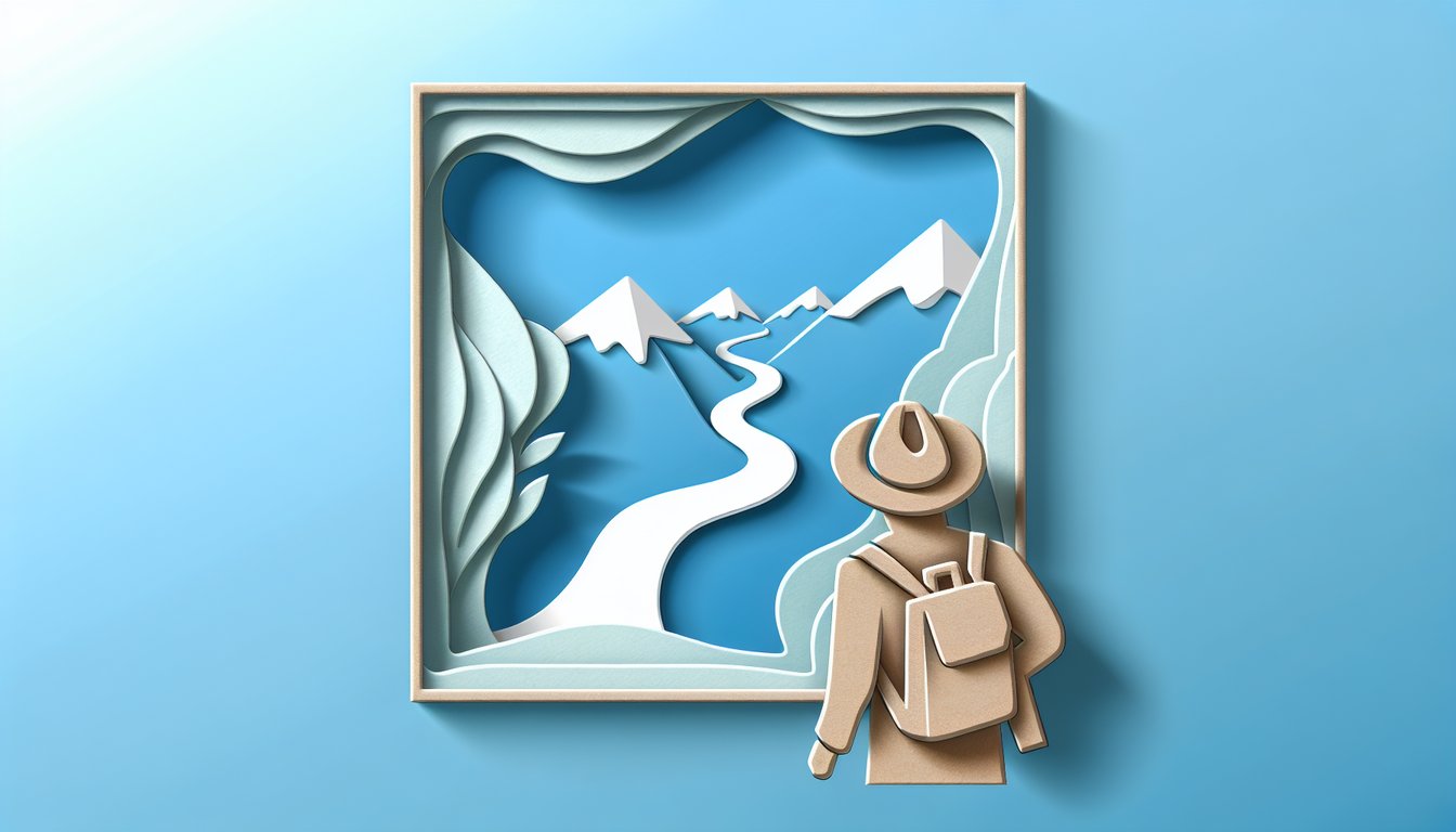Paper art illustration for a talent discovery quiz on a sky blue background