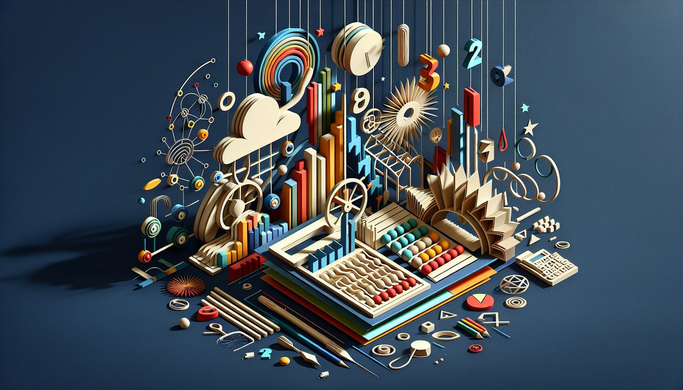 Paper art illustration featuring a quiz about practicing ratio and proportion word problems on a dark blue background.