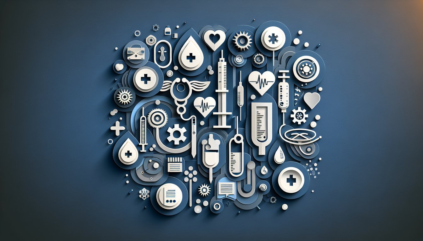 Paper art of surgical tools and quiz elements on dark blue background for free ProProfs Sterile Processing Chapter 21 quiz