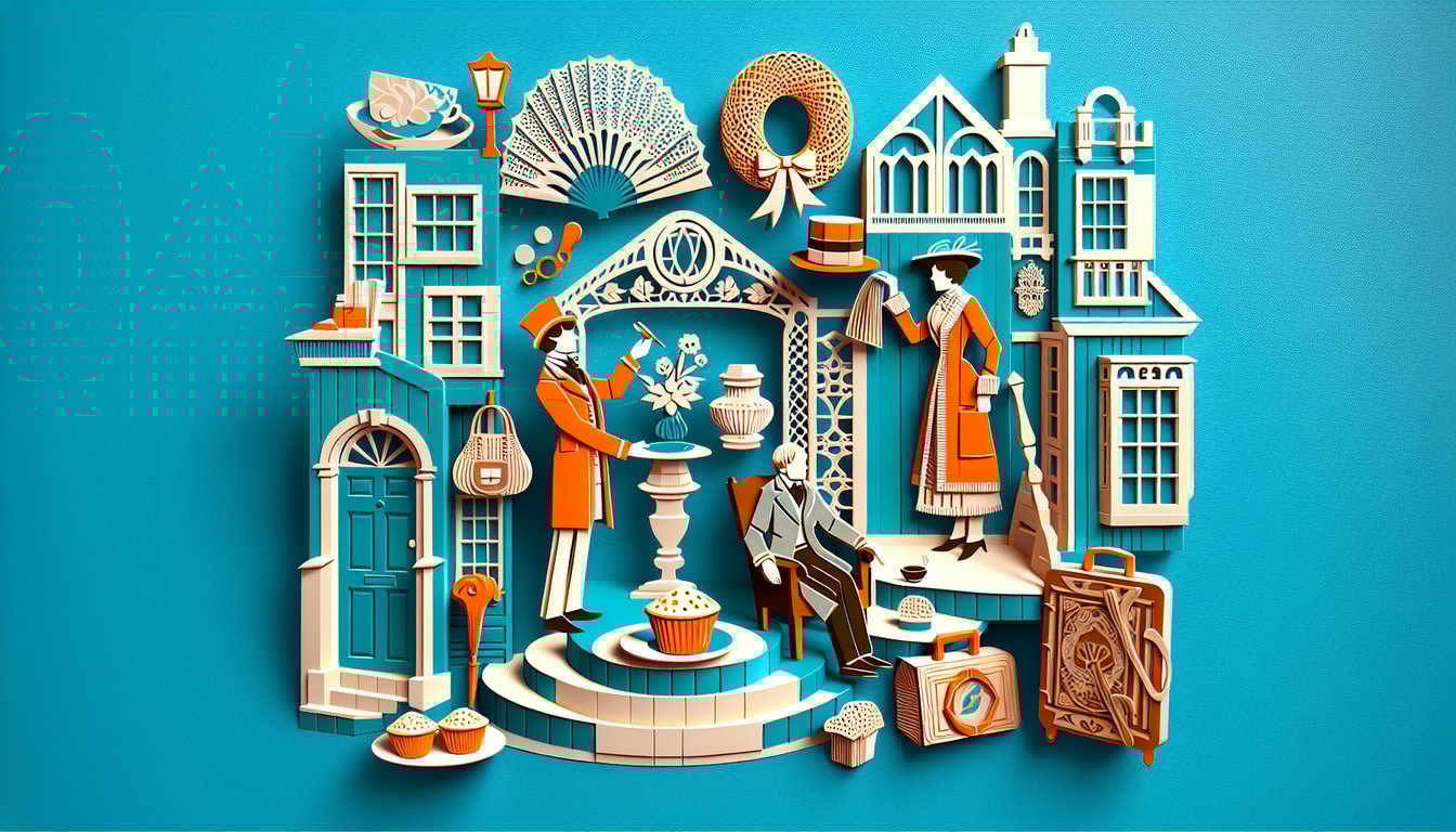 Paper art illustration of Oscar Wilde The Importance of Being Earnest quiz books quill question marks on sky blue background