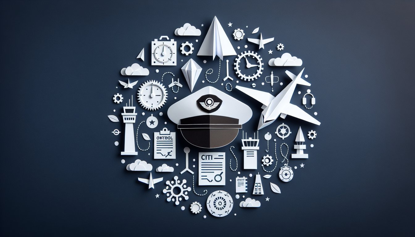 Colorful paper art depicting elements of a quiz on Civil Aviation Regulations Knowledge Test