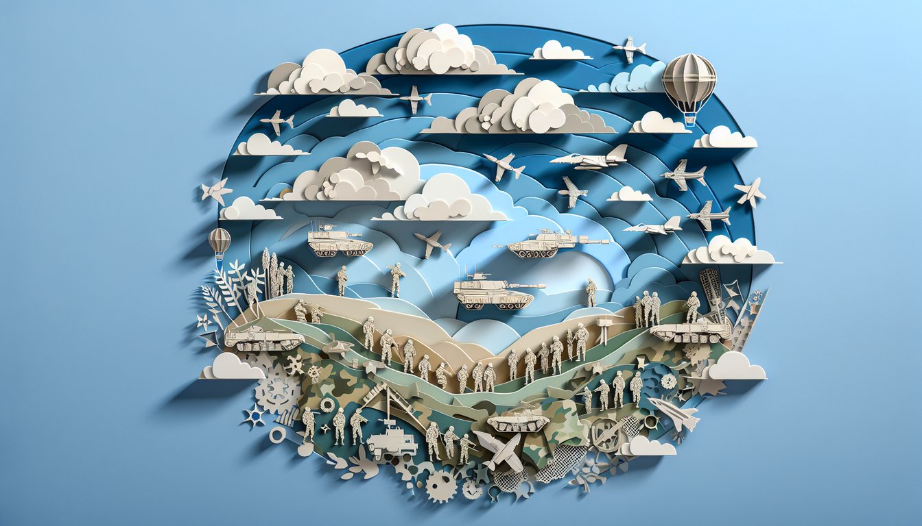Paper art illustration with soldiers, weapons, video game logo on sky blue background for Modern Warfare 2 trivia quiz