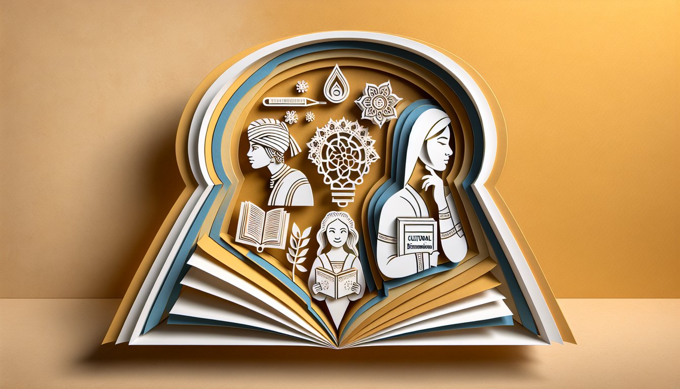 Paper art quiz illustration on cultural dimensions on a golden yellow background