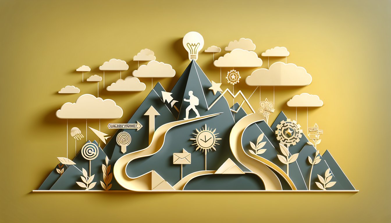 Paper art illustration of person holding quiz result and lightbulb icons on golden yellow background conveying confidence
