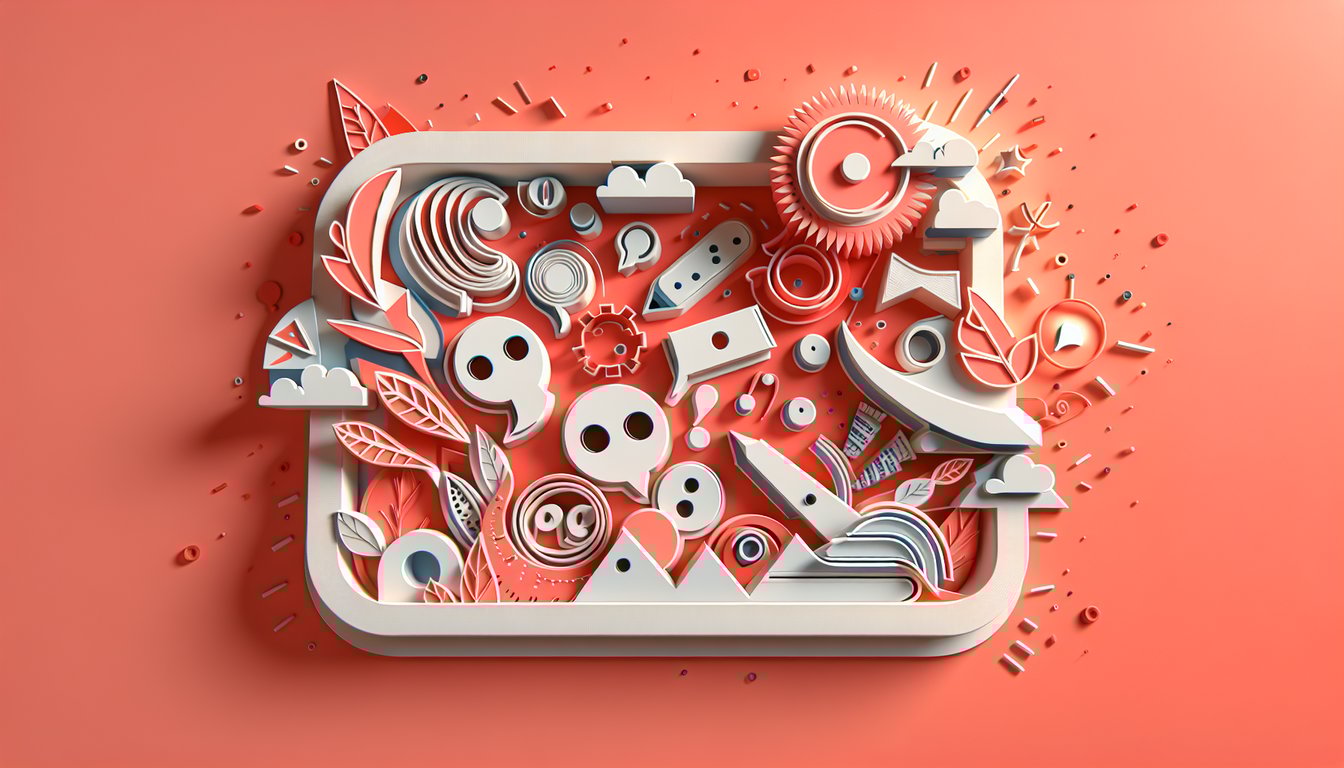 Paper art punctuation marks and letters on coral background headline punctuation quiz decorative comma semicolon cutouts