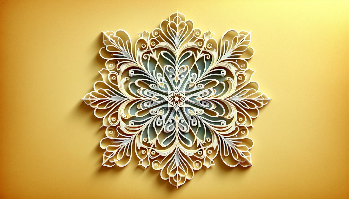 Paper art snowflake for individuality quiz on a golden yellow background.