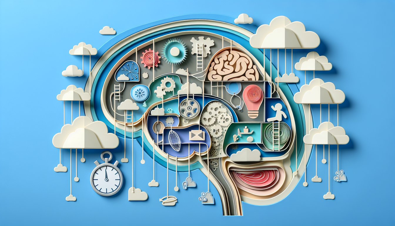 Paper art illustration for memory test quiz on a sky blue background