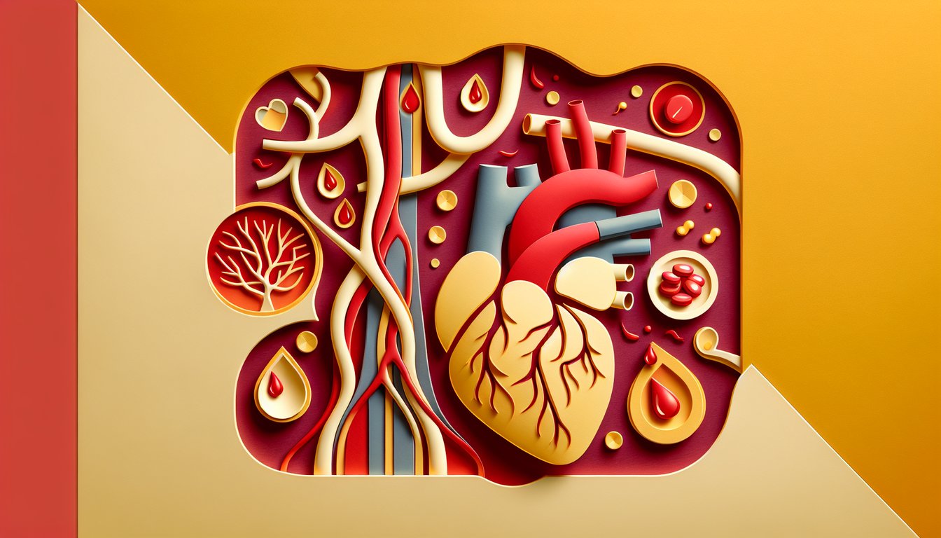 Paper art illustration for circulatory system quiz on a golden yellow background