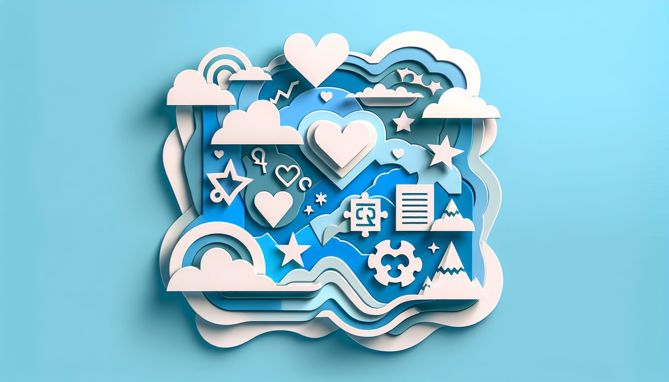 Paper art illustration for One Direction soulmate quiz on sky blue background