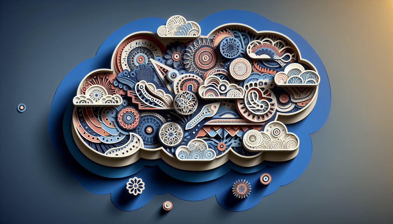 Paper art brain layered with scattered puzzle pieces beside free Am I Manic Quiz on dark blue background