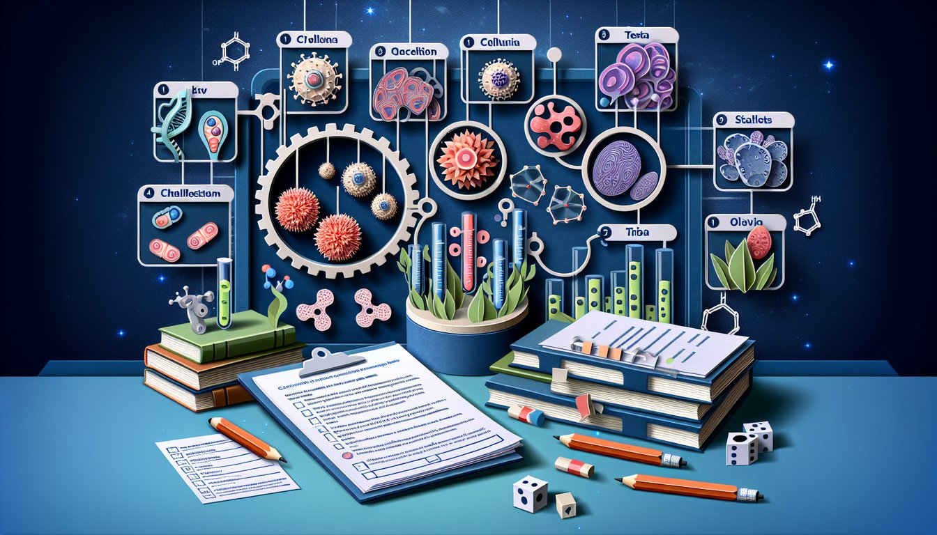 Colorful paper art promoting The Cell Power Challenge, a biology quiz for high school students.