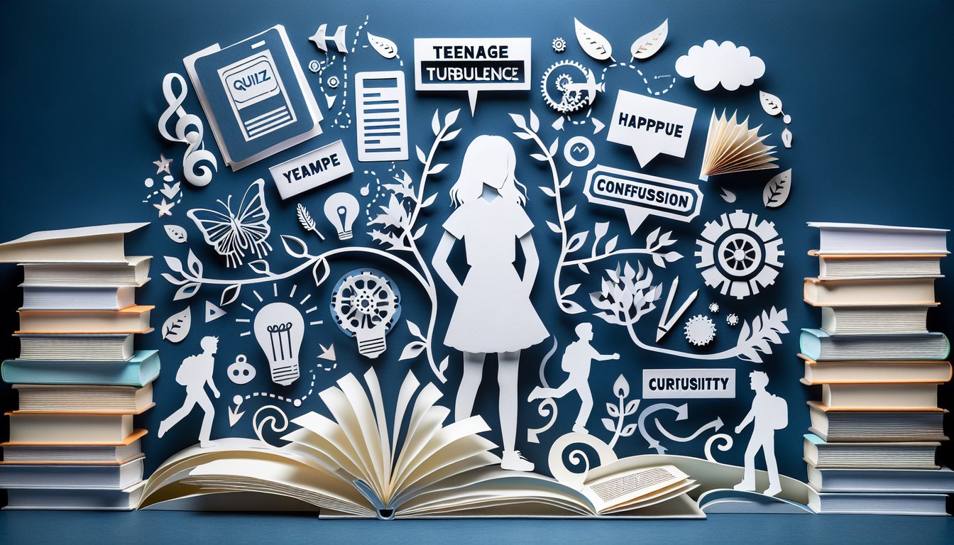 Colorful paper art representing a trivia quiz about teenage development for high school students.