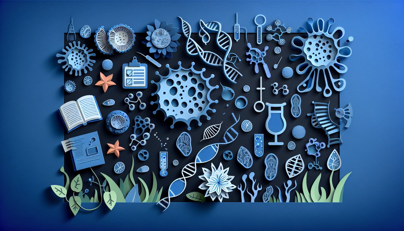Colorful paper art promoting The Biology Blitz Units 3  6 trivia quiz for high school students.