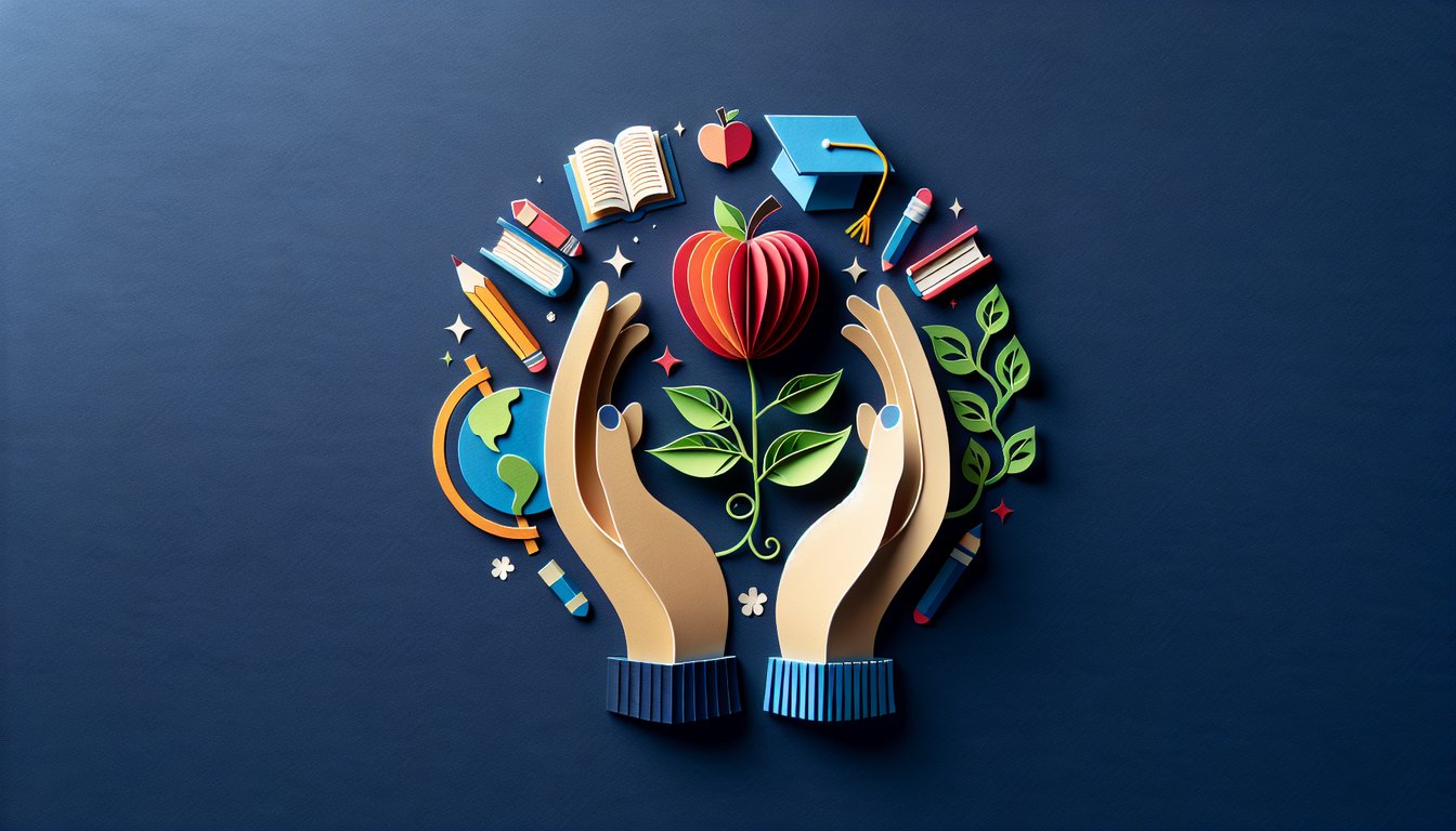 Colorful paper art promoting Positive Parenting Pays trivia quiz for students and educators.
