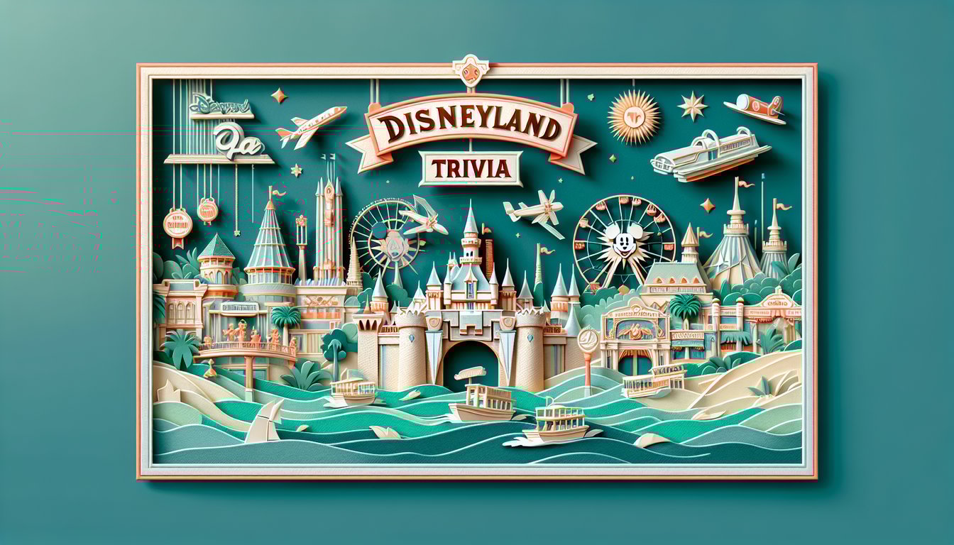 Disneyland trivia quiz paper art illustration on a teal background
