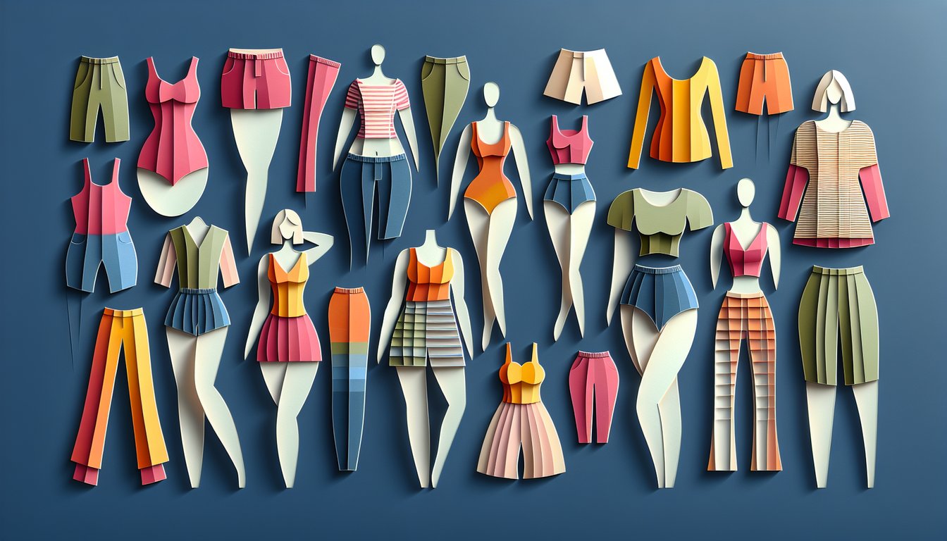 Illustration of a quiz on dressing for different body types on a dark blue background