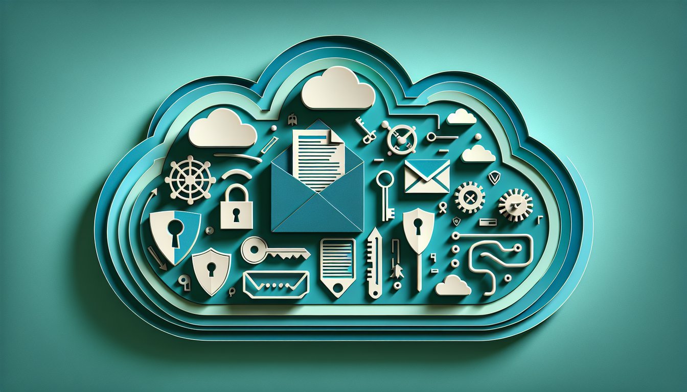 Paper cut icons of lock, key, shield, envelope and virus symbol on teal background for security awareness quiz